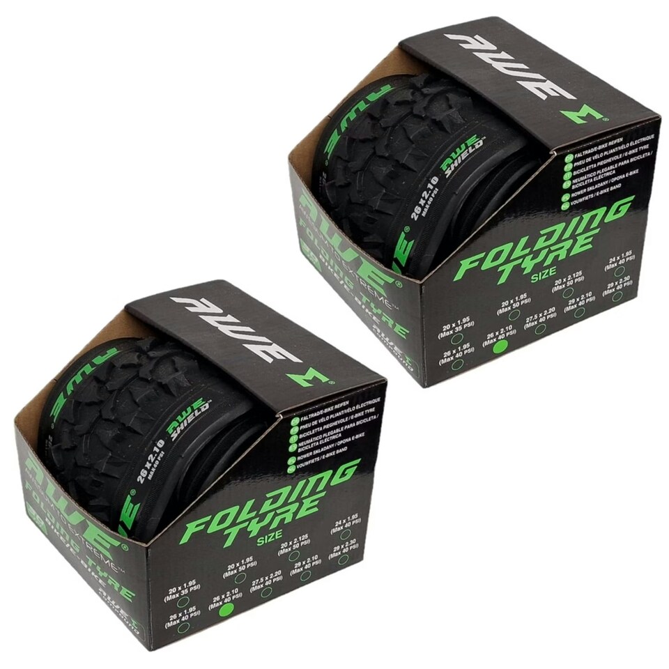 image 1 of 2 x AWEShield Folding Tyres 26" x 2.10 + 2 x AWE Inner Tubes 26" x 1.75-2.125 SV