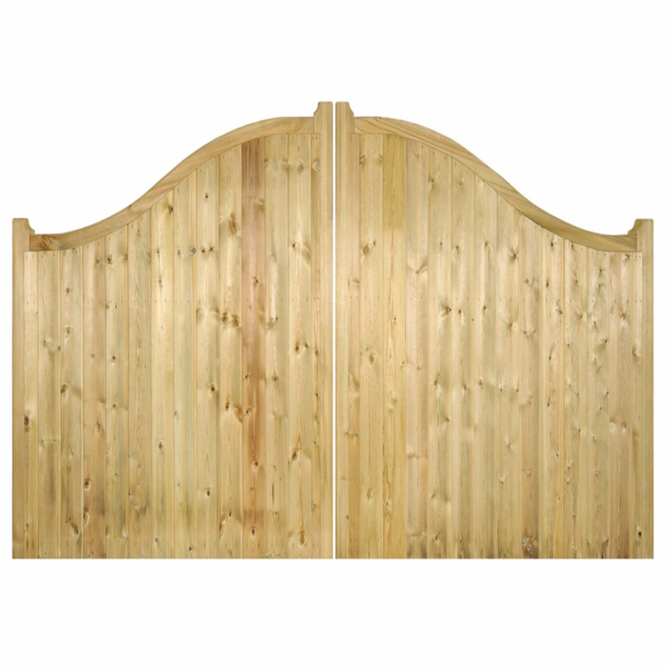 image 1 of Drayton Low Shaped Top Double Gate - Pressure Treated Scandinavian Redwood - W2400 x H1250 mm | Brown | 1