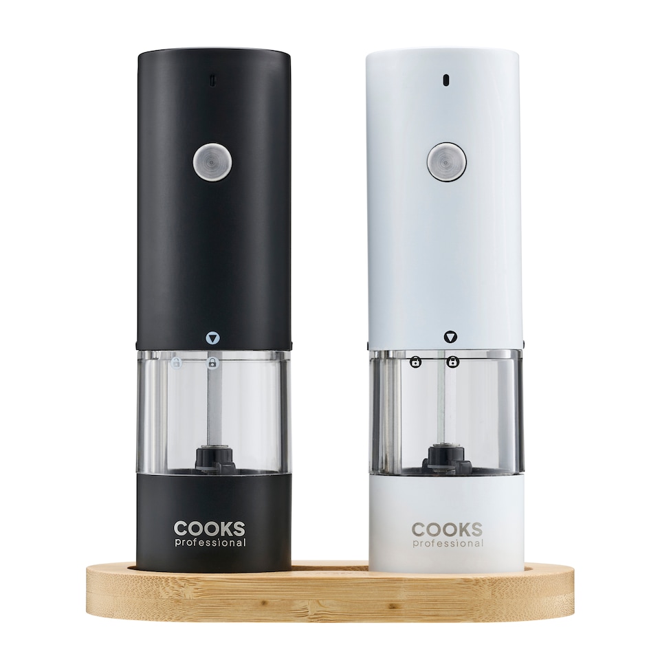 image 1 of Cooks Professional Rechargeable Salt and Pepper Mill Set with Bamboo Base