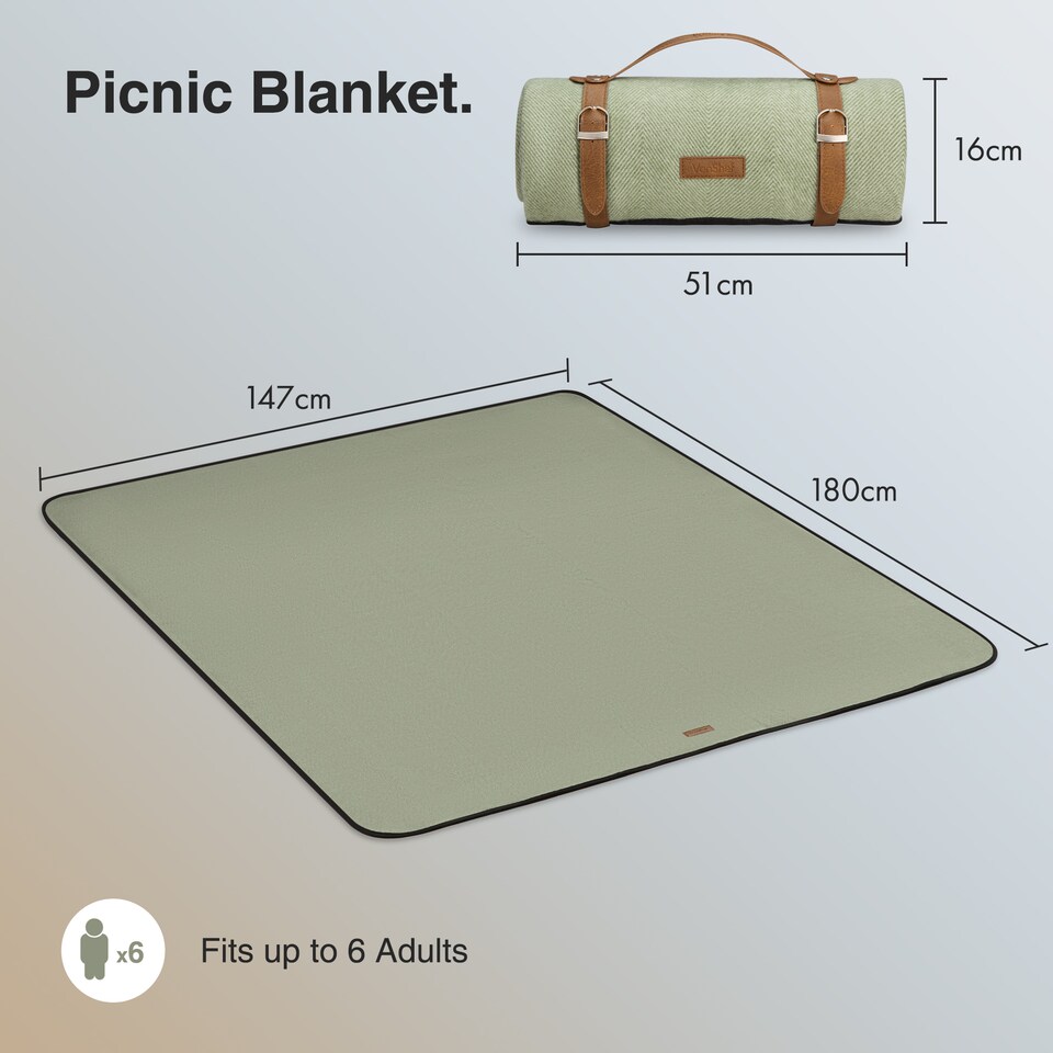 image 1 of VonShef Picnic Blanket - Green Herringbone