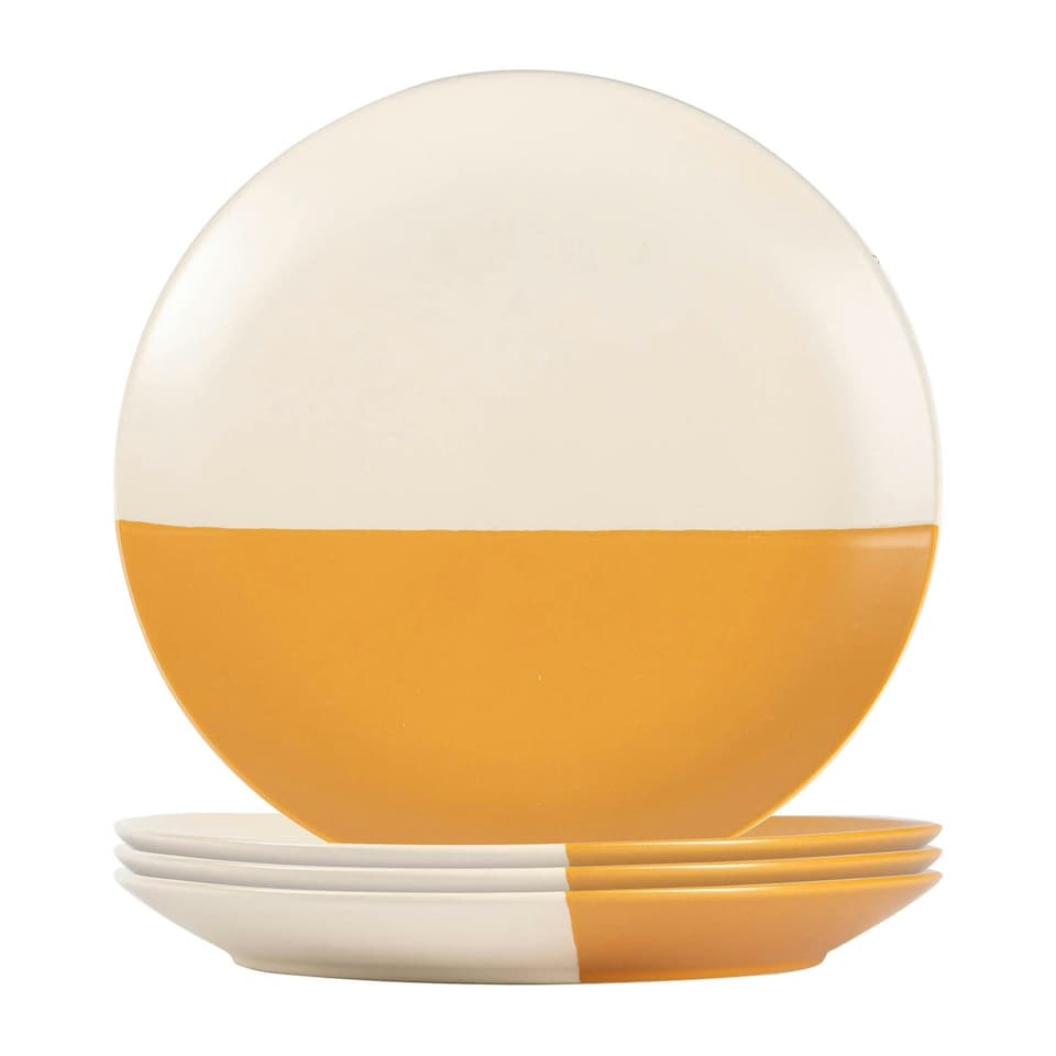 image 1 of Nicola Spring Ceramic Dipped Flecked Dinner Plates - 20.5cm - Mustard - Pack of 4 Yellow