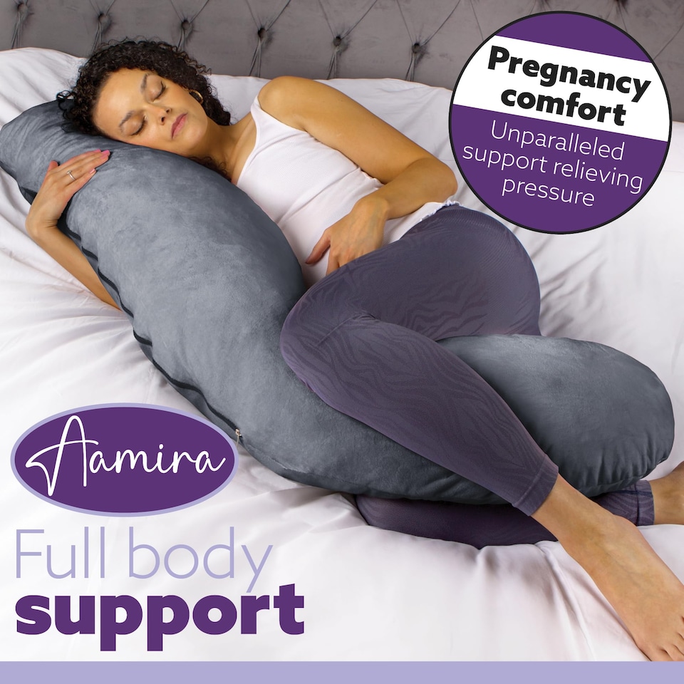 image 1 of Aamira Dark Grey Pregnancy Maternity Pillow, 145x25x25cm L Shaped Memory Foam | Grey | Grey | Standard | 1