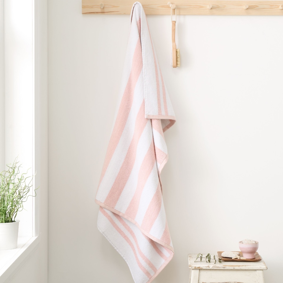 image 1 of Bianca Reversible Stripe Cotton Jacquard Bath Sheet | Pink | Blush Pink | Bath sheet