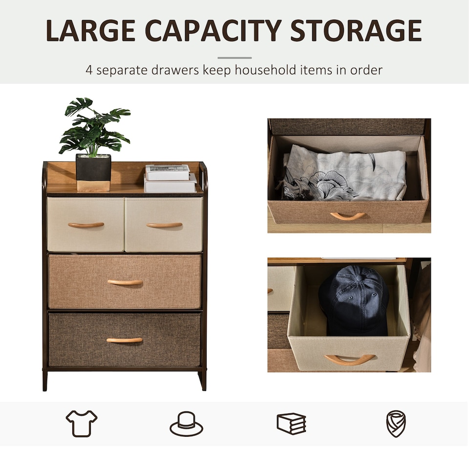 image 1 of HOMCOM Closet Dresser, Dresser Tower With 4 Easy Pull Fabric Drawer Steel Frame