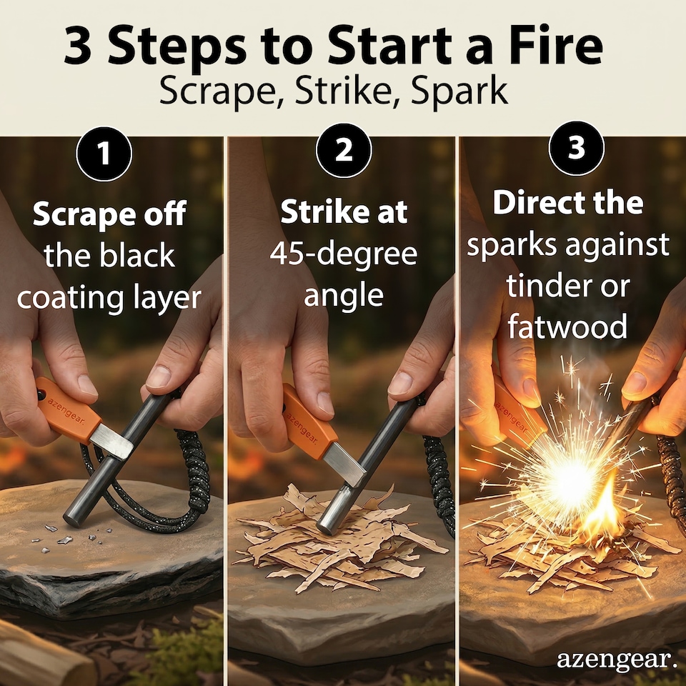 image 1 of aZengear Survival Flint and Steel Fire Starter Kit, Ferro Rod for Camping, Bushcraft