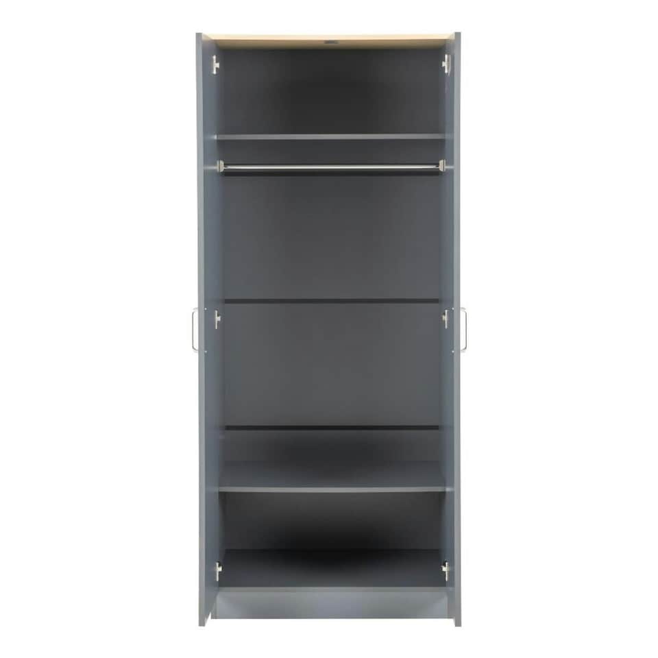 image 1 of Portland 2 Door Wardrobe - L53.5 x W80 x H187.5 cm - White/Oak Effect | White