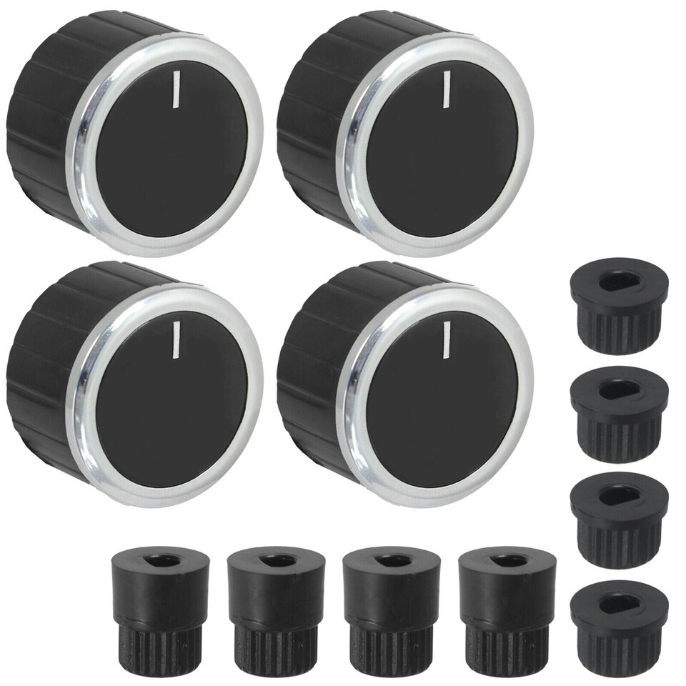 image 1 of SPARES2GO Universal Black Chrome Control Knobs for All Makes and Models of Oven Cooker & Hob (Pack of 4)