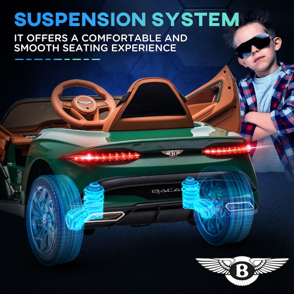 image 1 of HOMCOM Bentley Bacalar Licensed 12V Kids Electric Ride-On w/ Remote - Green