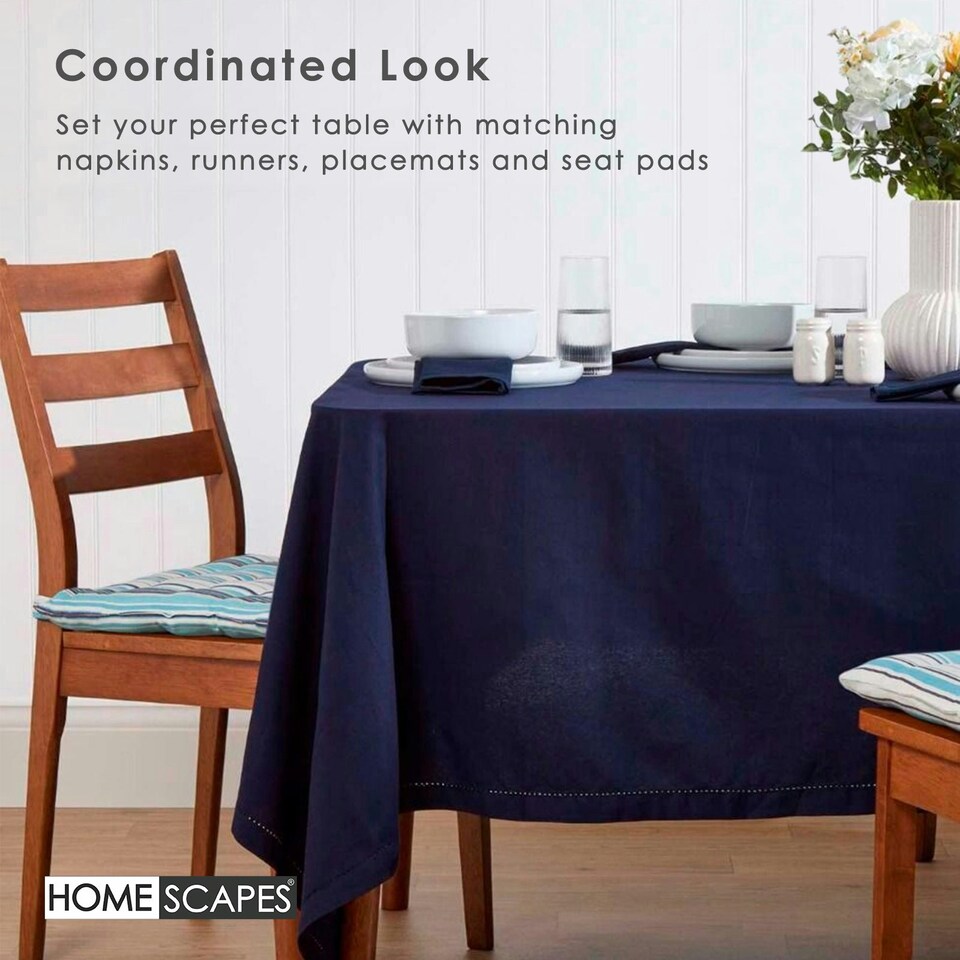 image 1 of Homescapes Navy Blue Tablecloth - 178 x 300 cm Blue