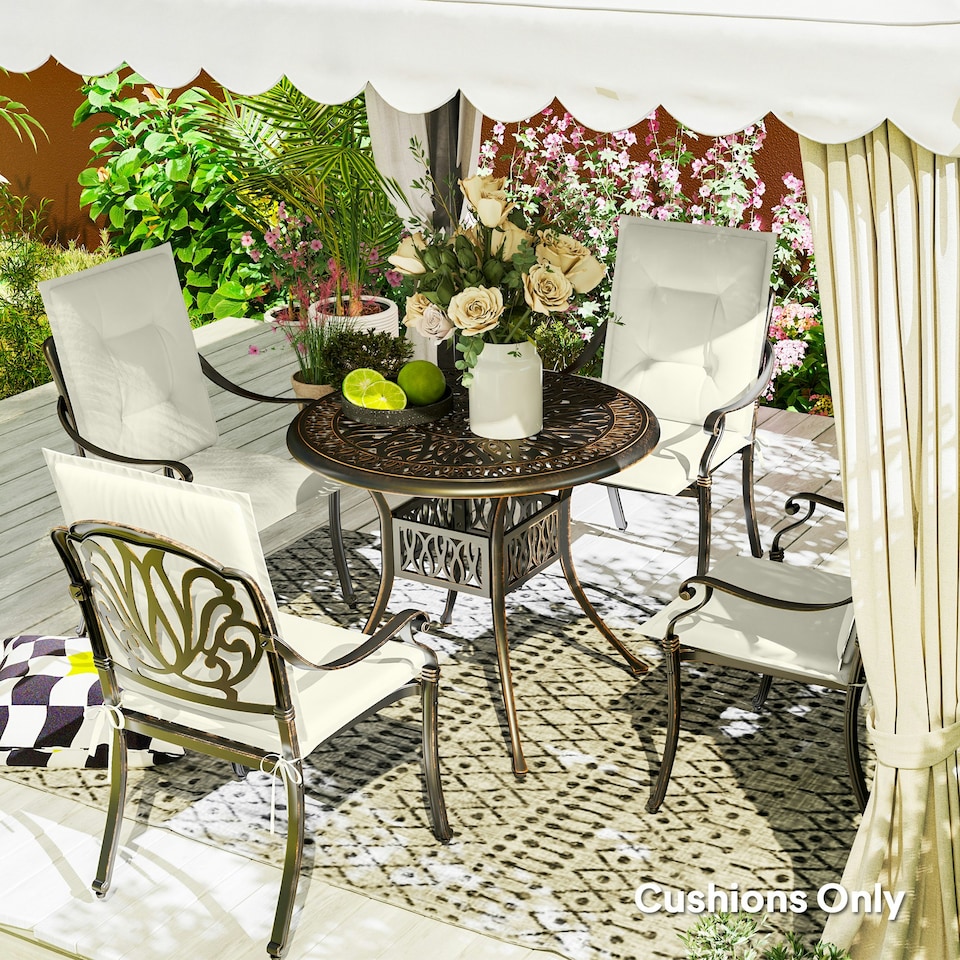 image 1 of Outsunny Set of 4 Garden Chair Cushions, Outdoor Seat Pads, White