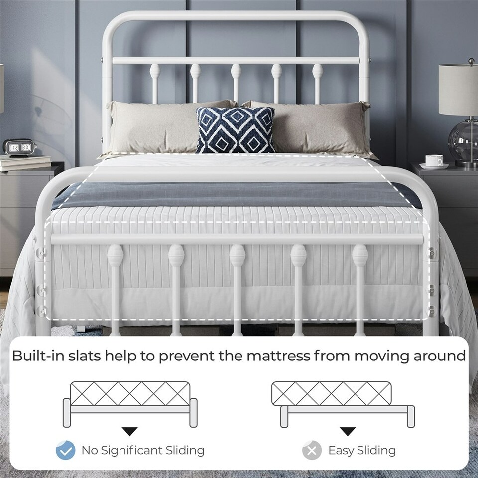image 1 of Yaheetech 3ft Single Vintage Iron Platform Bed with High Headboard White
