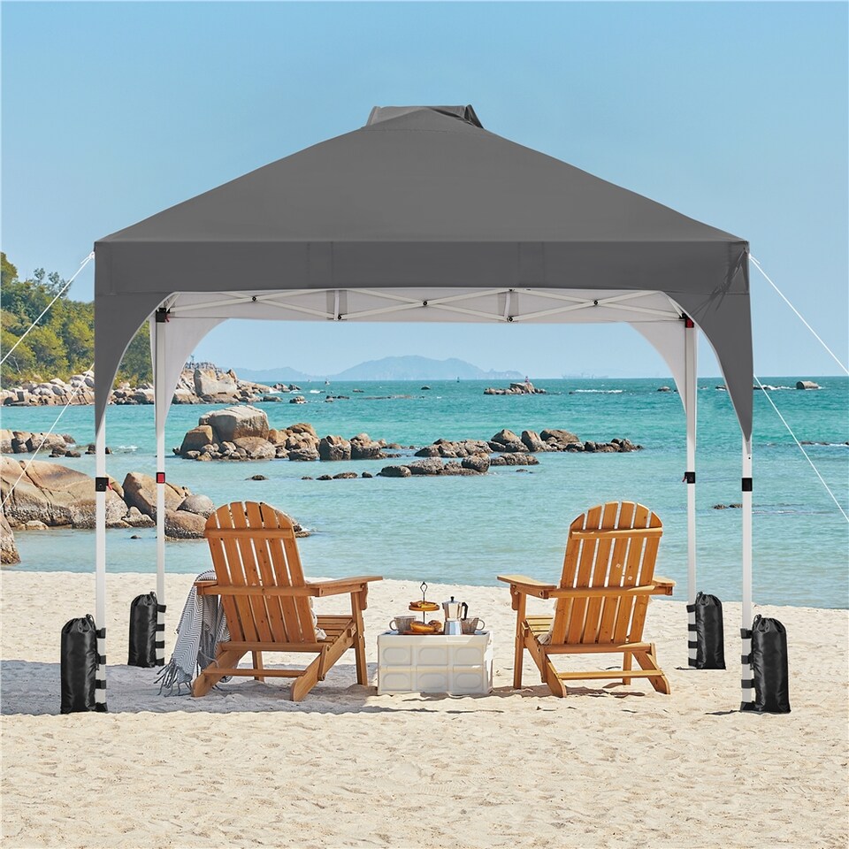 image 1 of Yaheetech 201 cm L x 201 cm W Pop Up Canopy Tent-Dark Grey | Grey | Dark Gray | 201 cm L × 201 cm W × 243-263 cm H