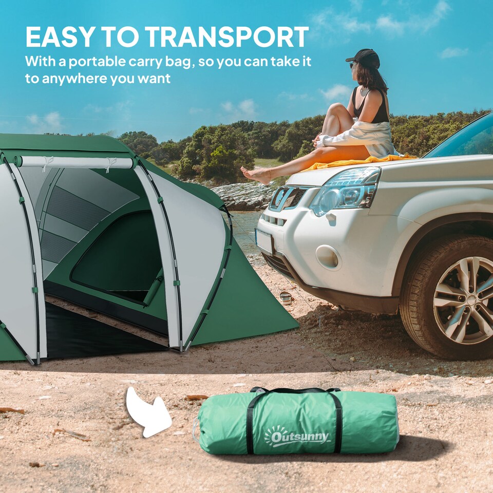 image 1 of Outsunny 4-6 Persons Camping Tent Dome Family Travel Group Hiking Room Fishing | Green | Green and White
