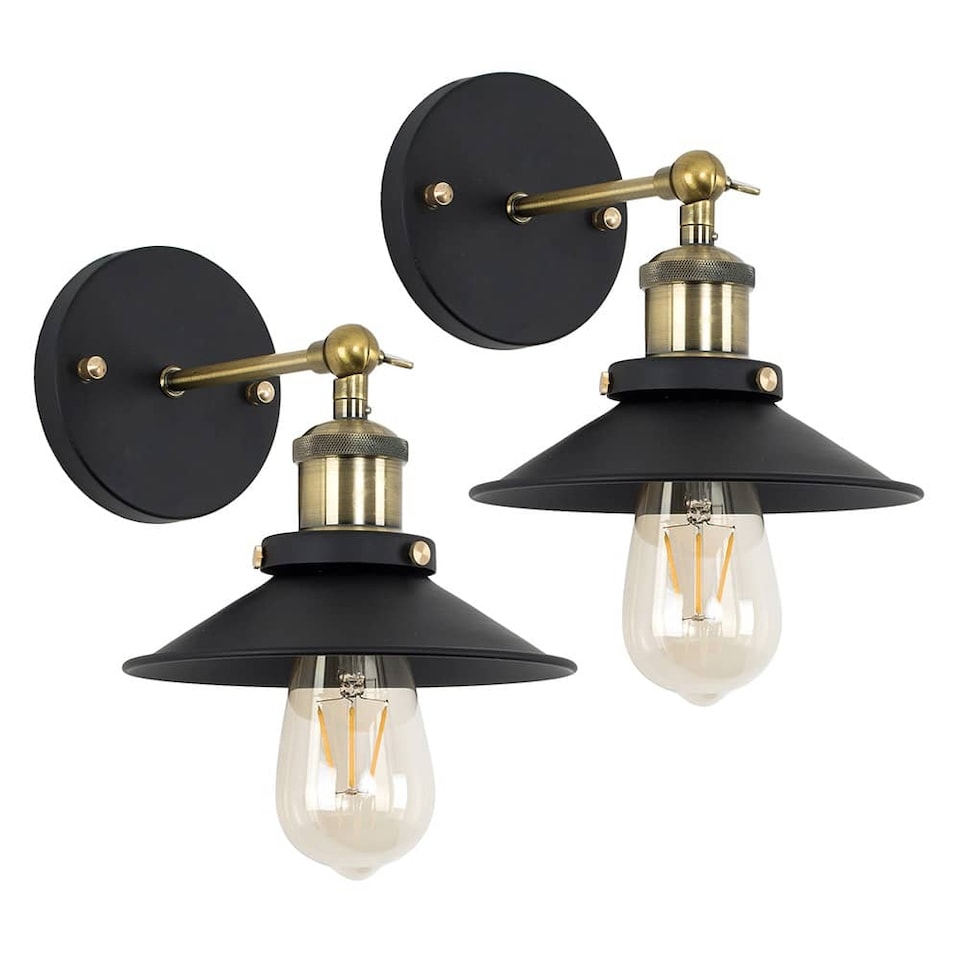 image 1 of ValueLights Colonial Pair Black and Antique Brass Wall Lights