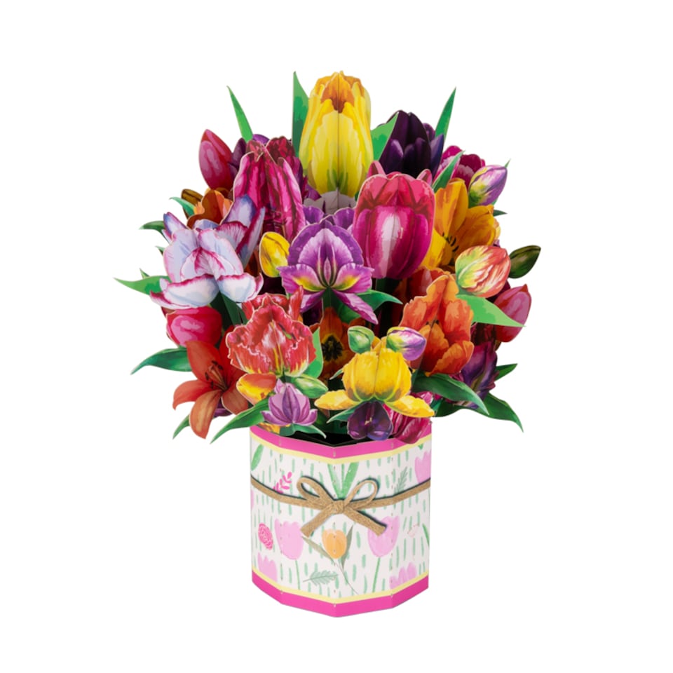 image 1 of A Burst of Spring Tulip Bouquet 3D Pop Up Greeting Card