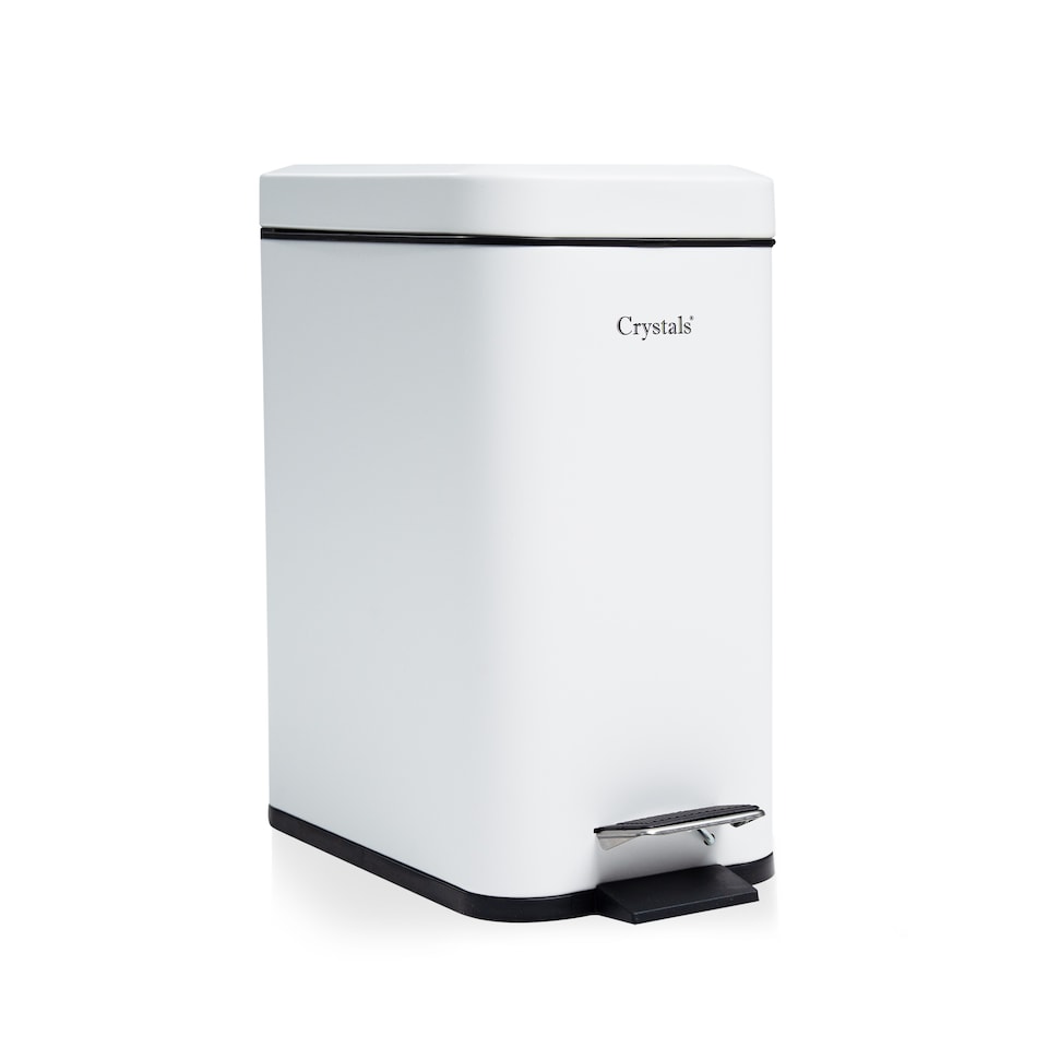 image 1 of 5L BATHROOM SLIM KITCHEN PEDAL RECTANGULAR BIN WASTE WITH SOFT CLOSING LID WHITE | White