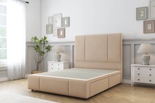 Sloomy Lisbon Pebble Plush Divan Bed Base 2 Drawers Left Side With 26 Inch Strutted Headboard & 12 Inch Matching Footboard | Brown | Pebble | King | 1