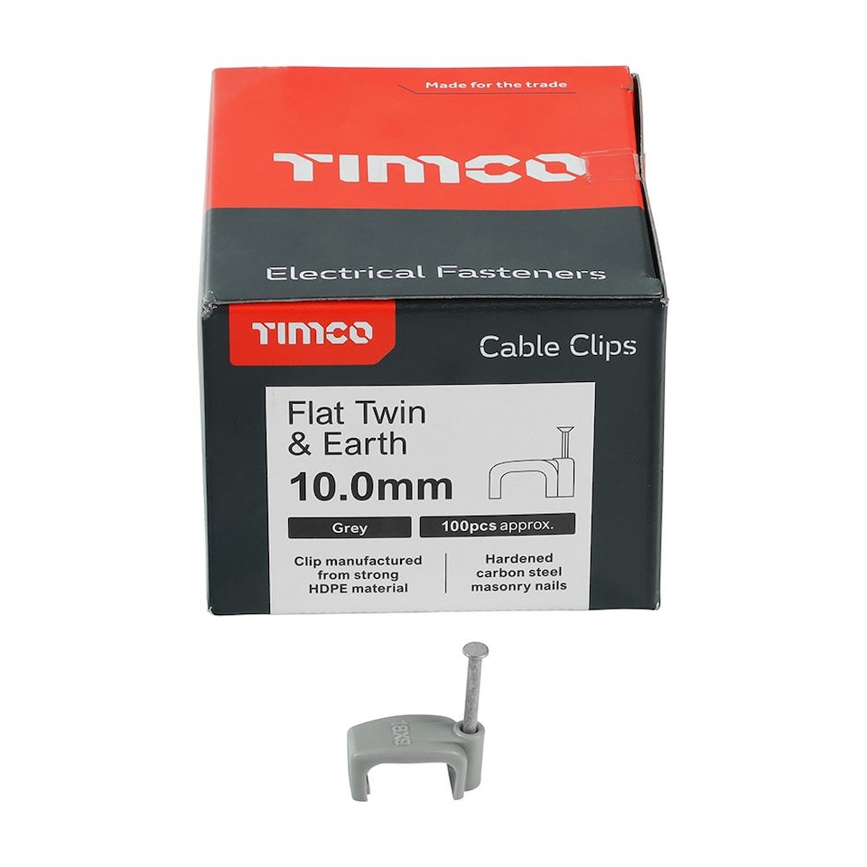 image 1 of Timco - Flat Twin & Earth Cable Clips - Grey (Size To fit 10.0mm - 100 Pieces)