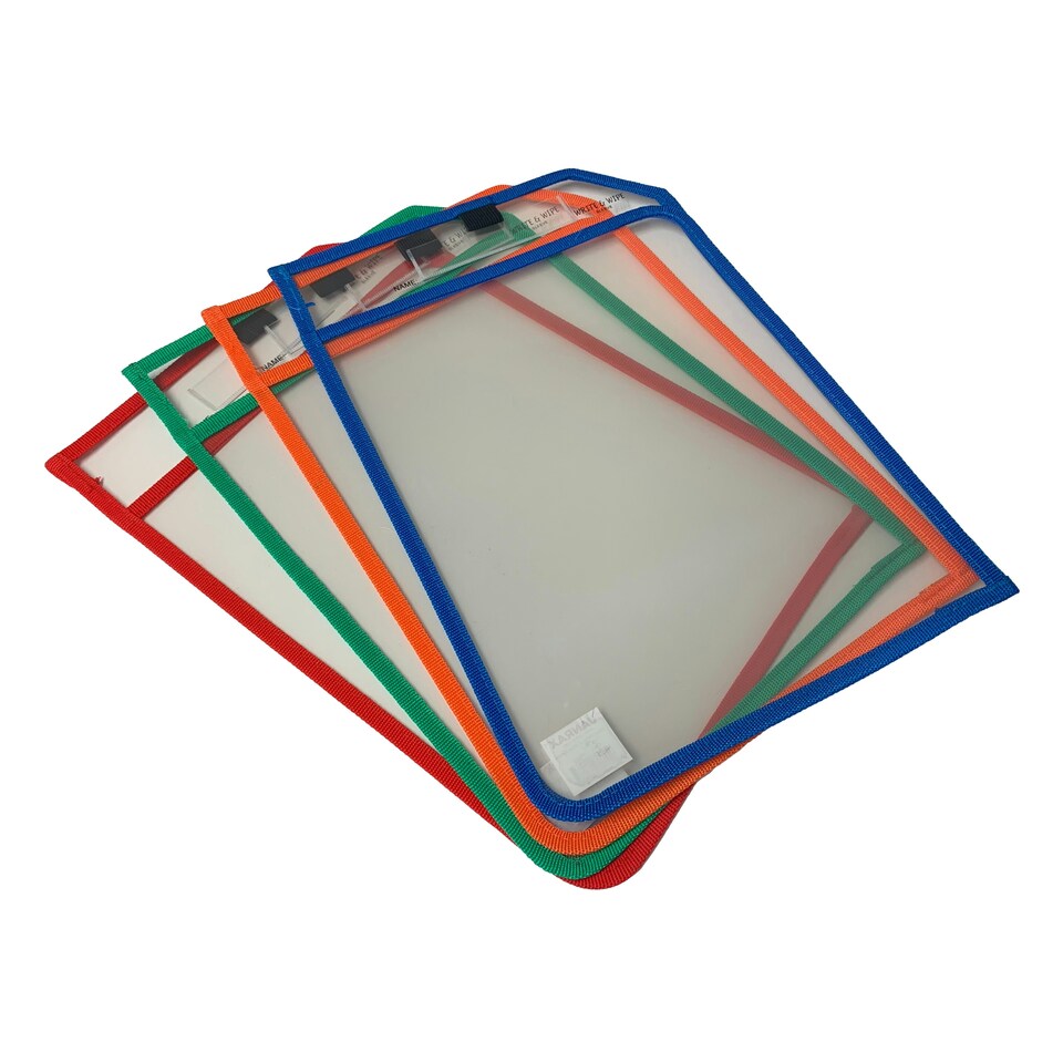 image 1 of Blue Edge Clear Dry Erase Write and Wipe Reusable Sleeve Pocket