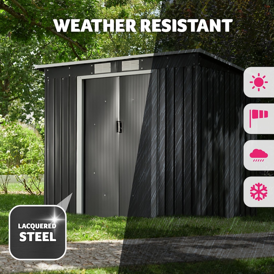 image 1 of Shed with Pitch Roof - steel, foundation included, 213 x 130 x 173 cm | Grey | grey/white | 213 x 130 x 173 cm | 1