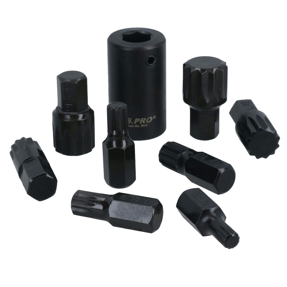 image 1 of Impact Impacted Spline Bits Sockets with 1/2in Drive Bit Holder M6 - M18 9pc Set