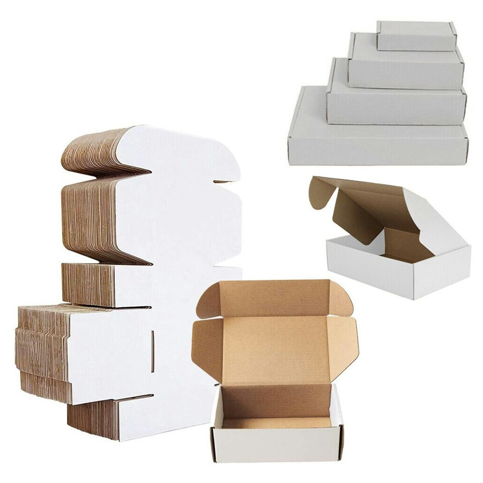 image 1 of 50 x 12 x 9 x 2.5" (310x234x63mm) White Single Wall Easy To Assemble Postal Shipping Die Cut Boxes White