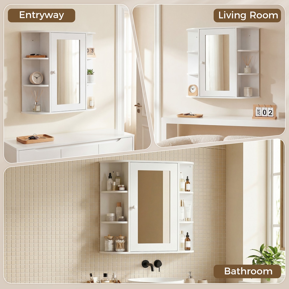 image 1 of HOMCOM Wall Mounted Bathroom Cabinet w/ Mirror Single Door Storage Shelves