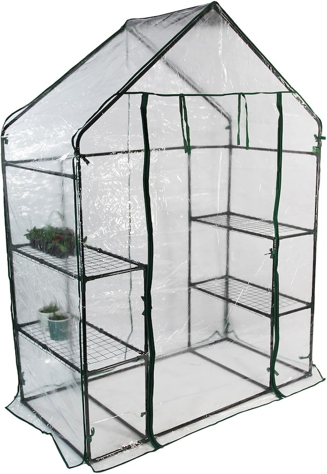 image 1 of Walk In Greenhouse w/PVC Cover Garden Grow Green House with 4 Shelves