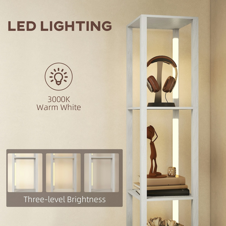 image 1 of HOMCOM Floor Lamp with Shelves, LED Standing Lamp with Fabric Drawer, White White