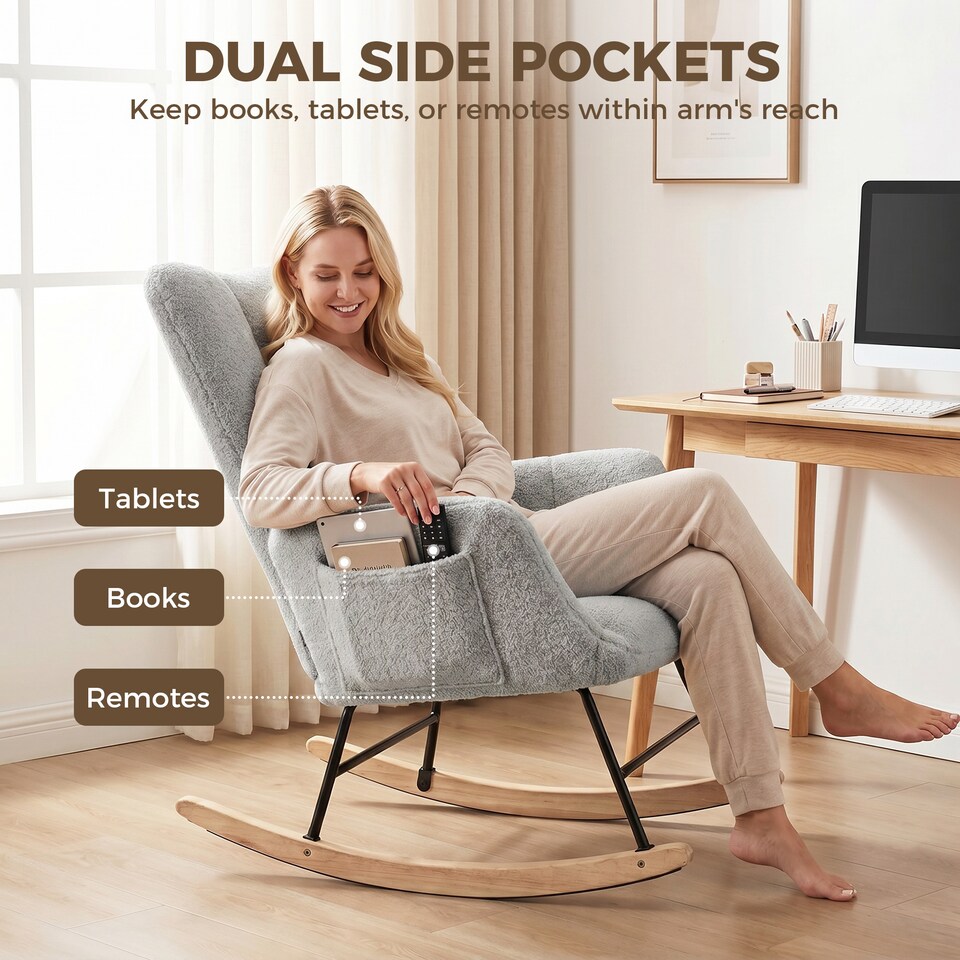 image 1 of HOMCOM Tufted Rocking Chair with Side Pockets