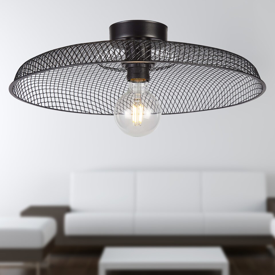 image 1 of Set of 2 Cassidy - Large Black Mesh Ceiling Flush Lights | Black | 2