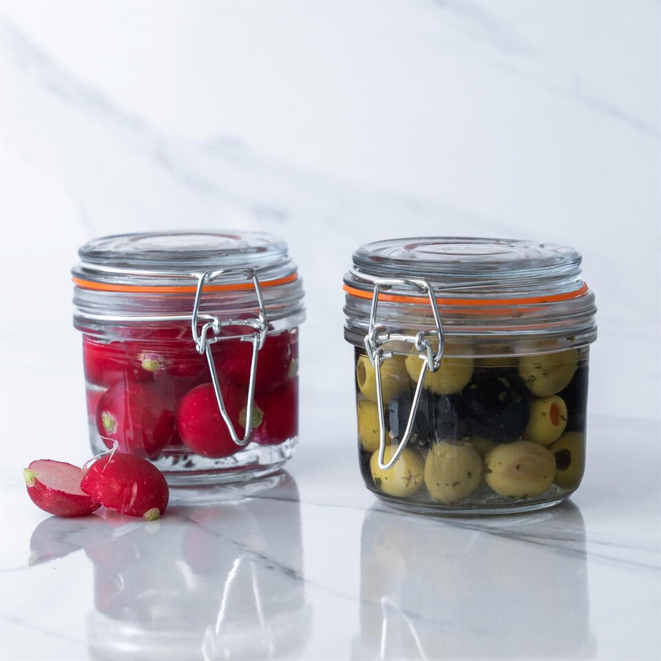 image 1 of Argon Tableware Glass Storage Jars - 200ml - Set of 6 - 4 Colour Seals Airtight Kitchen Storage Container Preserving Jar