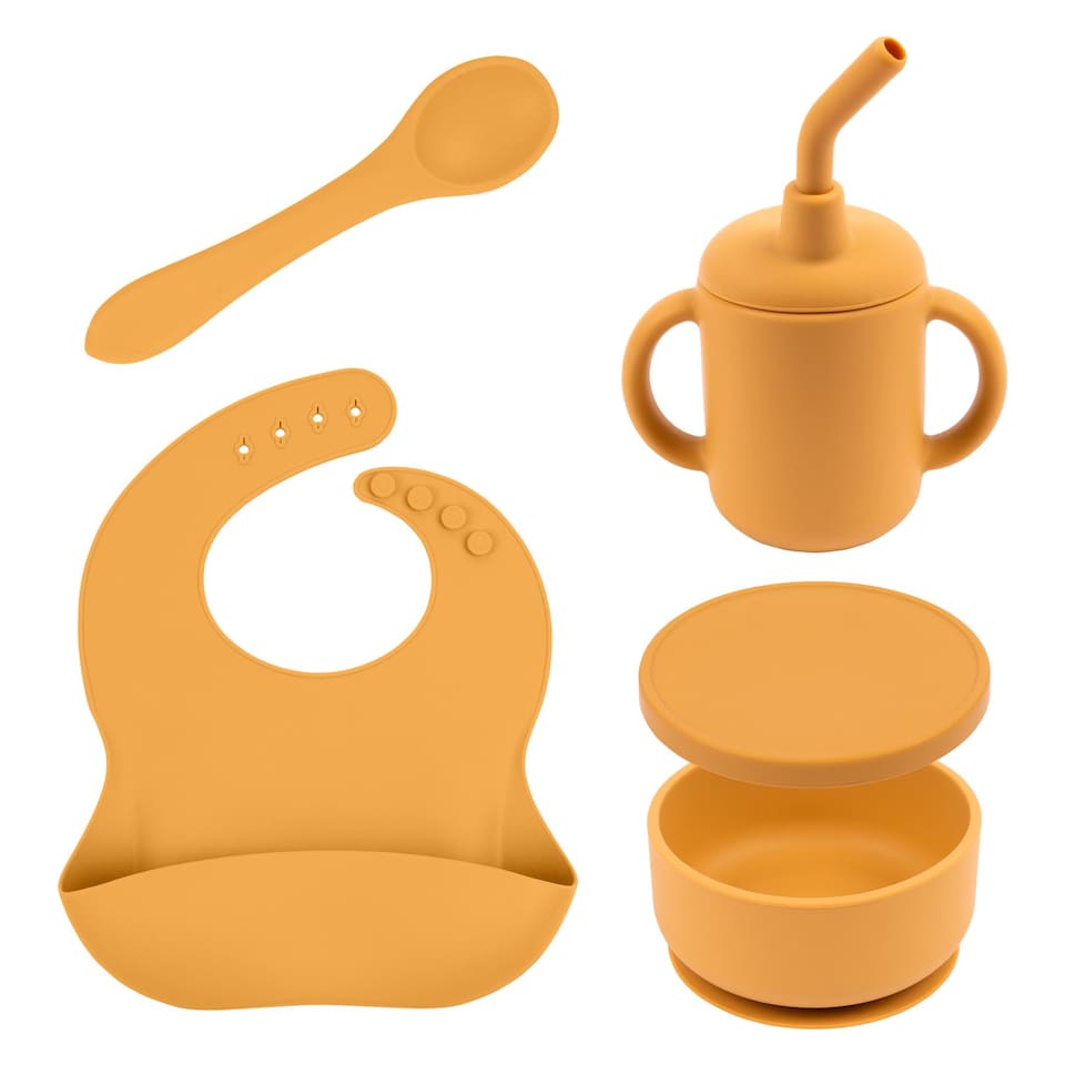 image 1 of Tiny Dining 5pc Baby Silicone Suction Weaning Set - Ochre