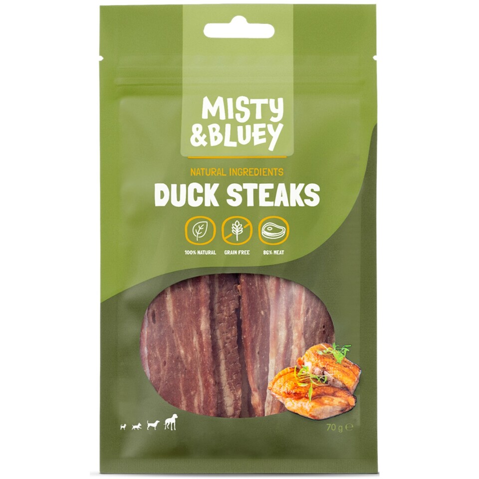 Misty Misty Bluey Steaks 20 Duck Adult Dry Dog Food pet food packaging