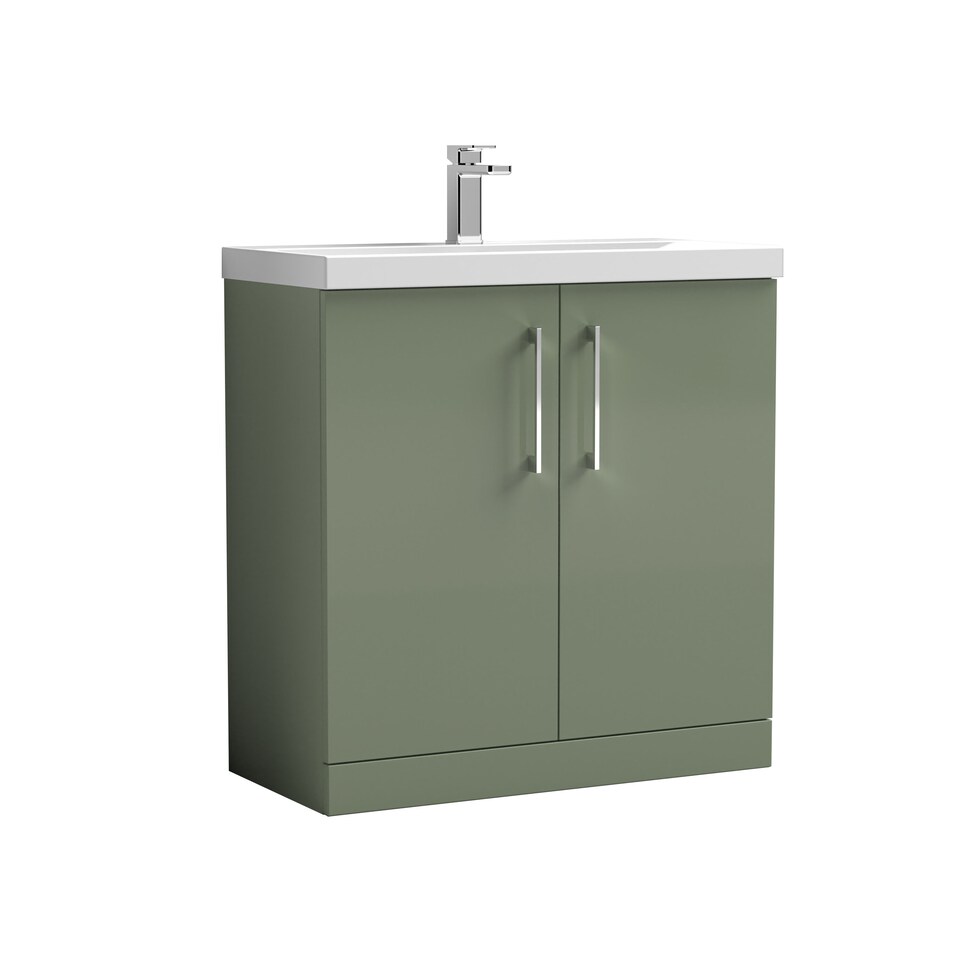 image 1 of Balterley Contemporary Bathroom Floor Standing 2 Soft-Close Door Vanity Unit & Mid-Edge Basin | Green | Satin Green