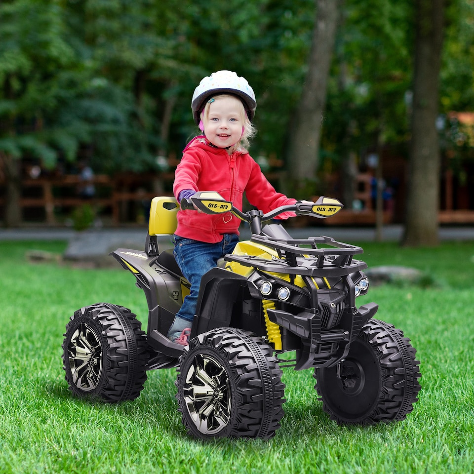 image 1 of HOMCOM 12V Quad Bike, Battery Powered Ride on ATV with LED Lights, Music, Backrest, Forward, Backward, Electric Vehicle Toy Car for Kids, Yellow