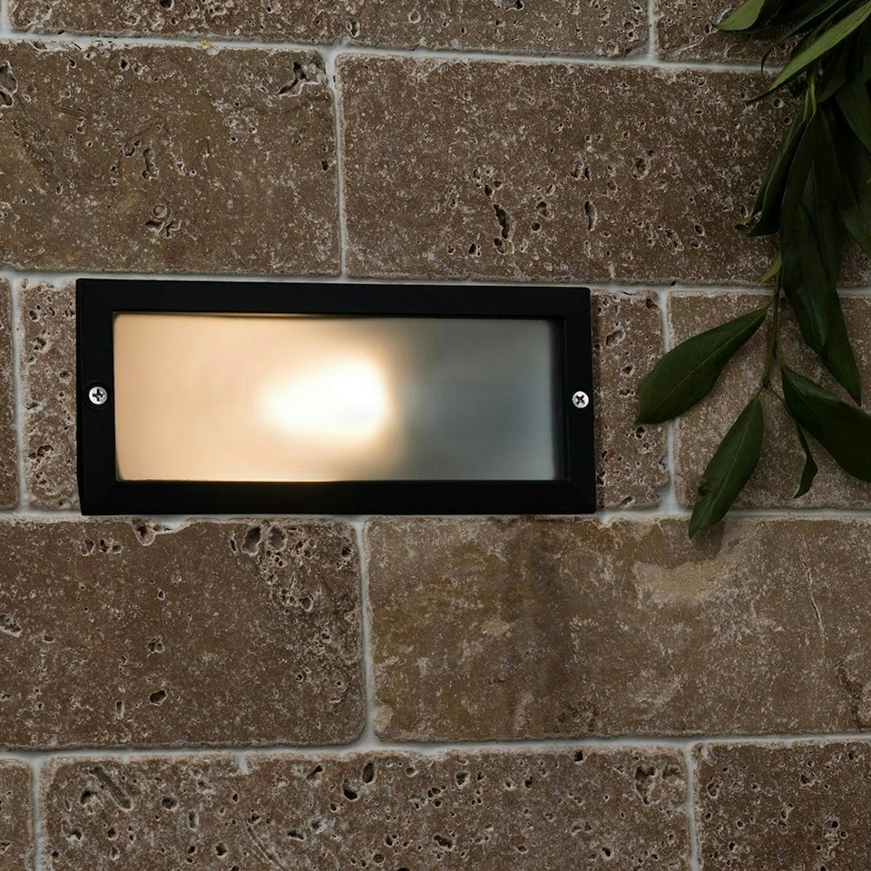 image 1 of ValueLights Modern Outdoor IP54 Rated Black Aluminium And Frosted Glass Brick Light