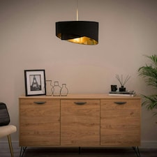 ValueLights Trekan Fabric Textured Black Drum Ceiling Pendant Shade and LED Bulb