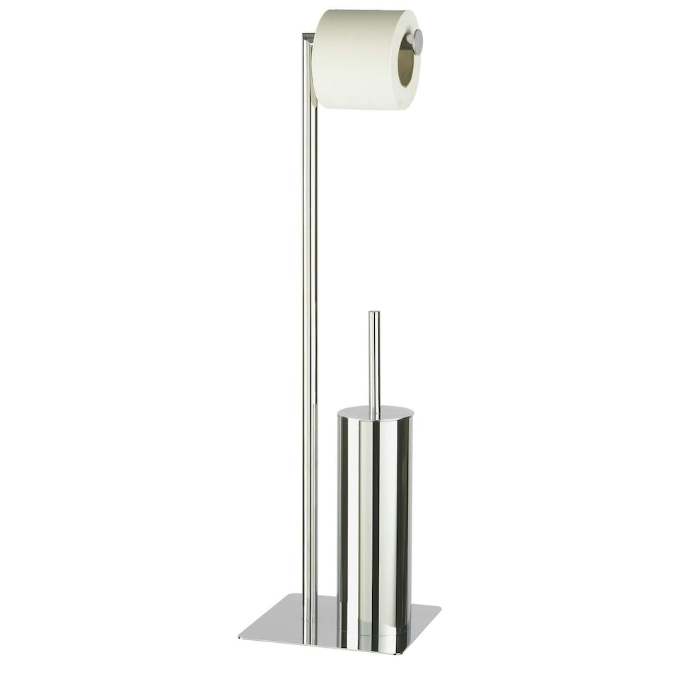 image 1 of Showerdrape Stamford Stainless Steel Chrome Toilet Roll Holder & Toilet Brush Combination