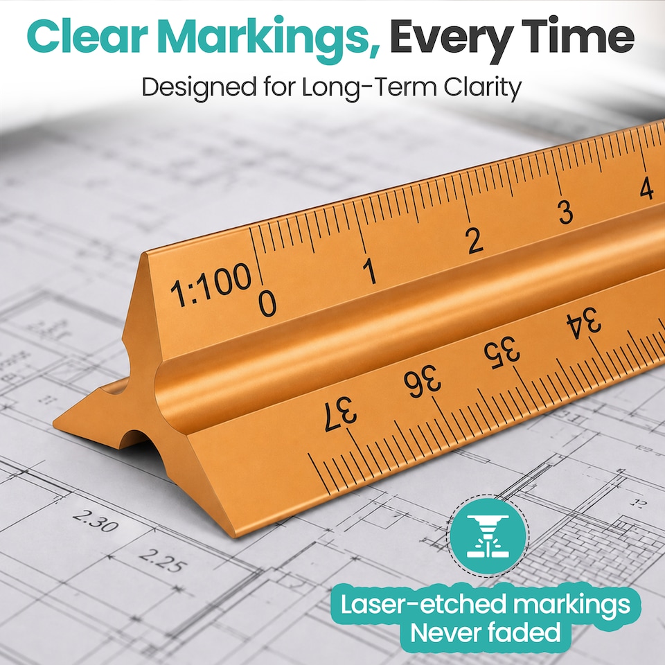 image 1 of 30cm Aluminium Triangular Ruler with 6 Precision Scales - 1pc