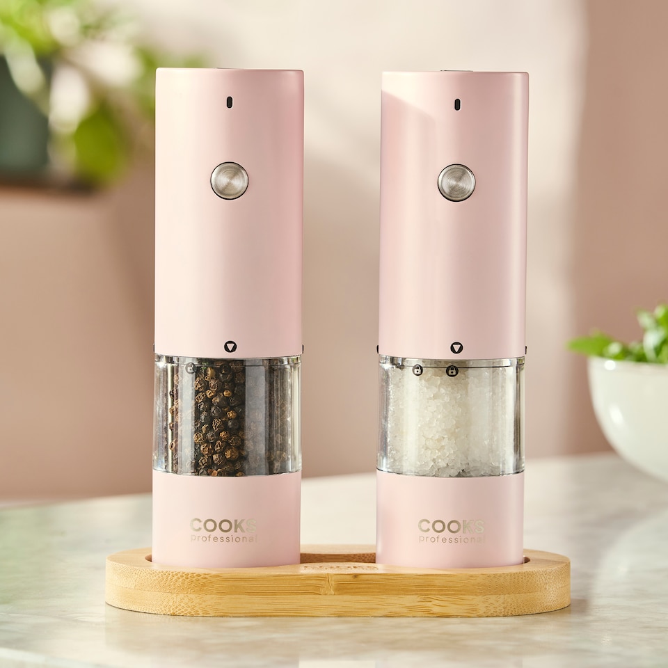 image 1 of Cooks Professional Rechargeable Salt and Pepper Mill Set with Bamboo Base