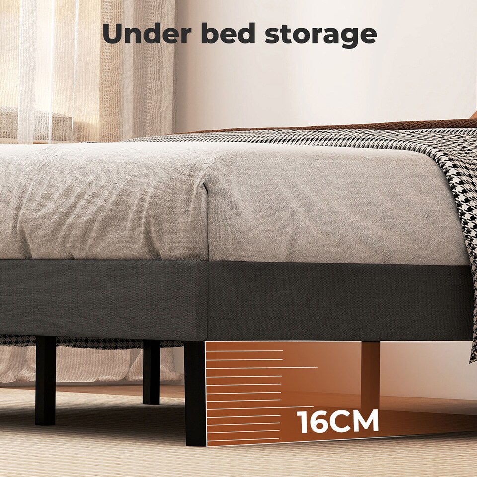 image 1 of Levede Double Bed Frame Upholstered Linen Fabric Wooden Slats with Headboard | Grey | Double | Double