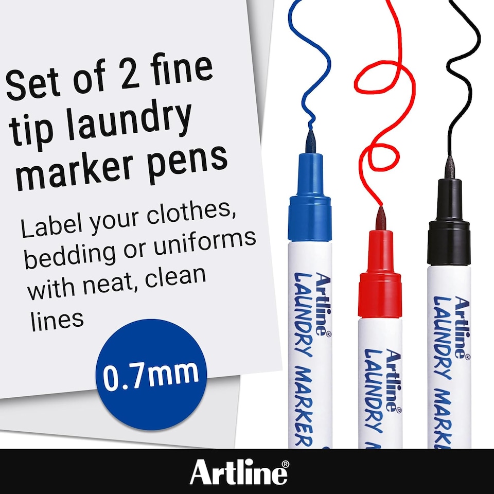 image 1 of Artline Laundry Fabric Marker Black and Blue 2 Pack