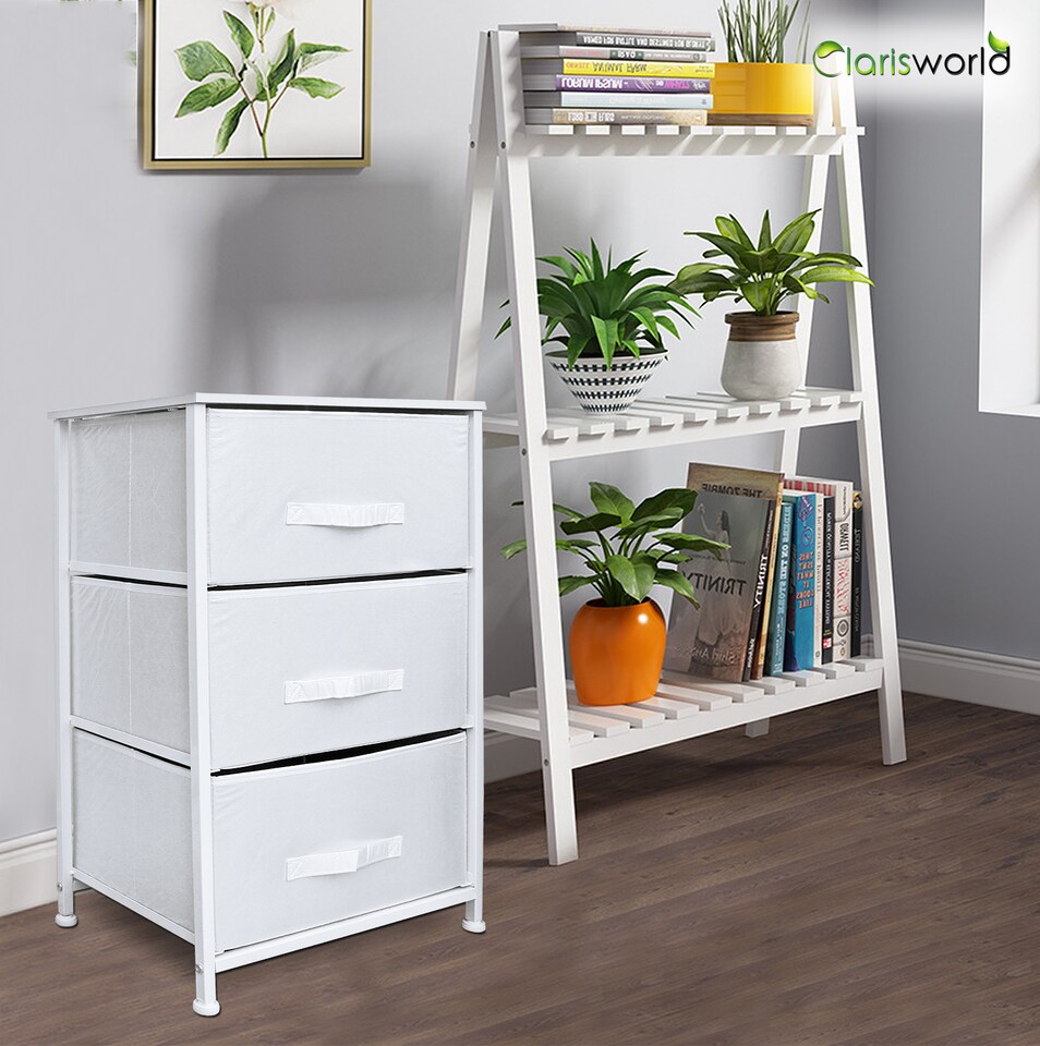 image 1 of Clarisworld 3 Drawer Storage Tower Dresser with Wood Top, Sturdy Steel Frame & Laminated Fabric Drawers, Storage Organiser Unit for Bedroom, Hallway, Entryway, Closet & Office