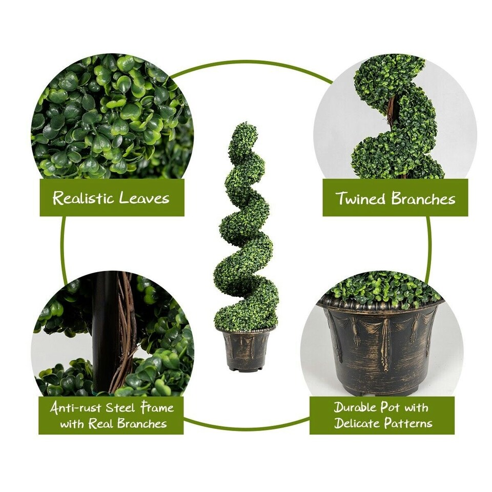 image 1 of COSTWAY 120cm Artificial Boxwood Spiral Tree Greenery Tree Green | One Size