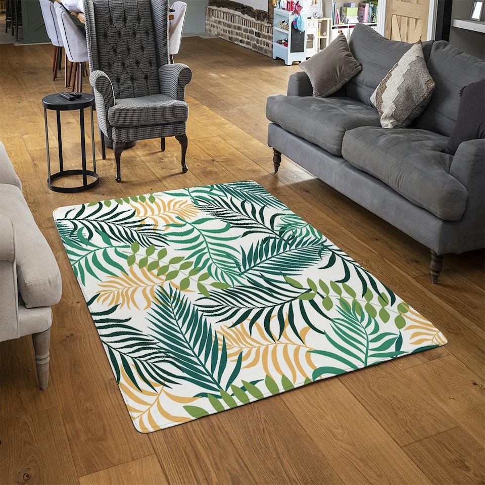 image 1 of Tropical palm leaves (Rug) Green | XL
