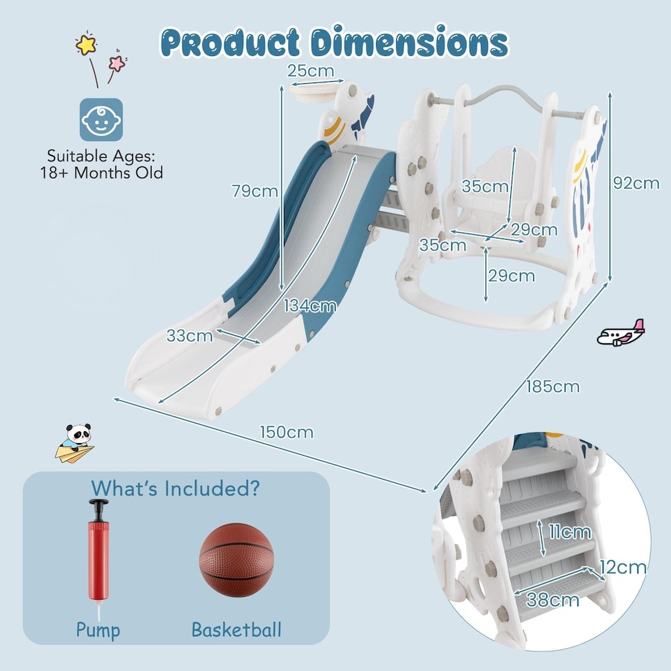 image 1 of COSTWAY Toddler Slide and Swing Set 4-in-1 Indoor Playground With Extended Slide