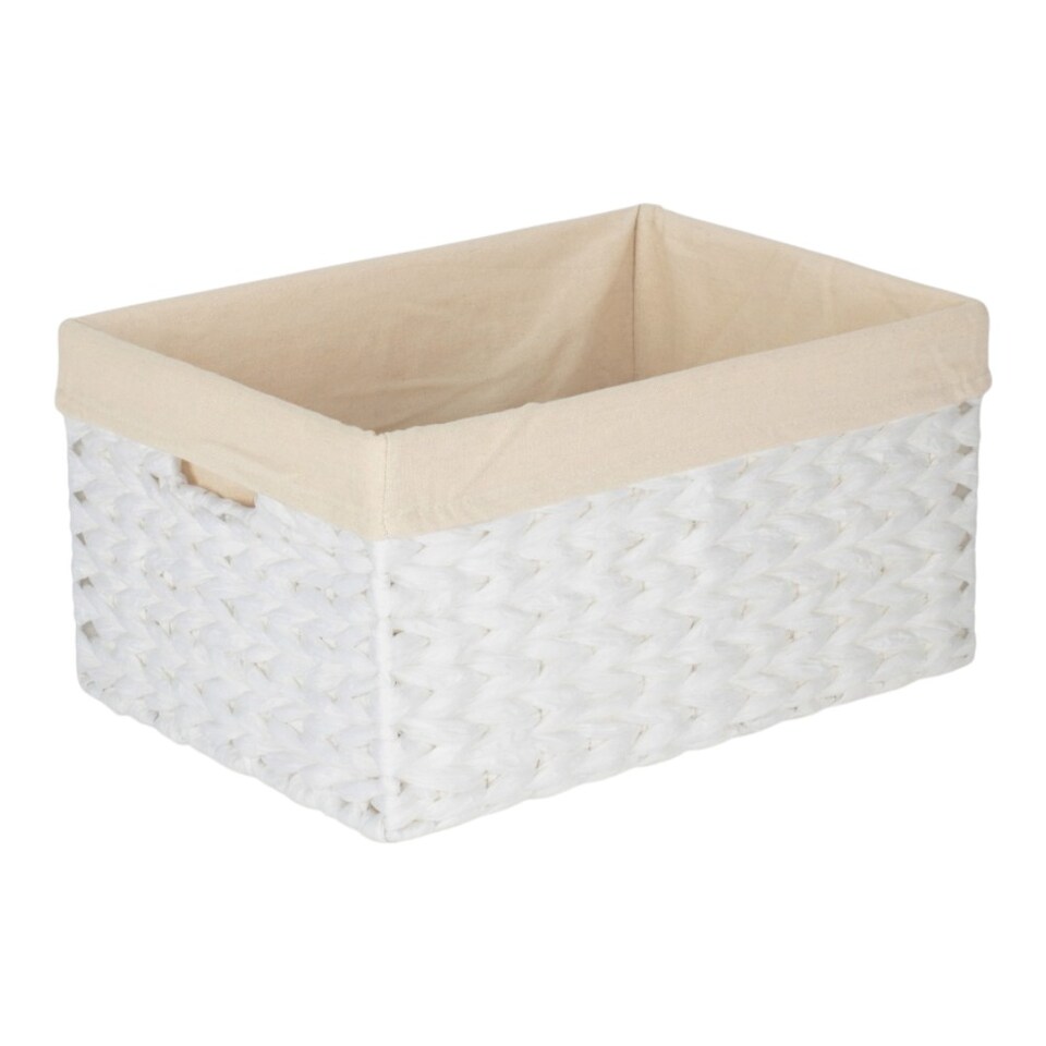 image 1 of Large Paper Rope Rectangular Storage Basket with White Cotton Lining | White | White | L