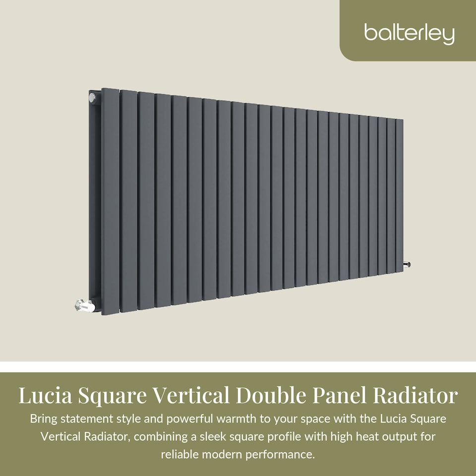 image 1 of Lucia Square Horizontal Double Panel Radiator, 600 x 1398mm Anthracite | Grey | Anthracite | 1