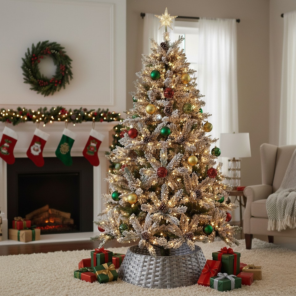 image 1 of 76cm Christmas Xmas Tree Skirt Round Decorative Festive Base Stand Cover 4 Pcs | Silver | Silver